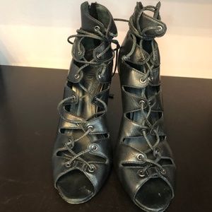 SCHUTZ SEXY LACE UP HEELS - Black, TIE UP, TRENDY